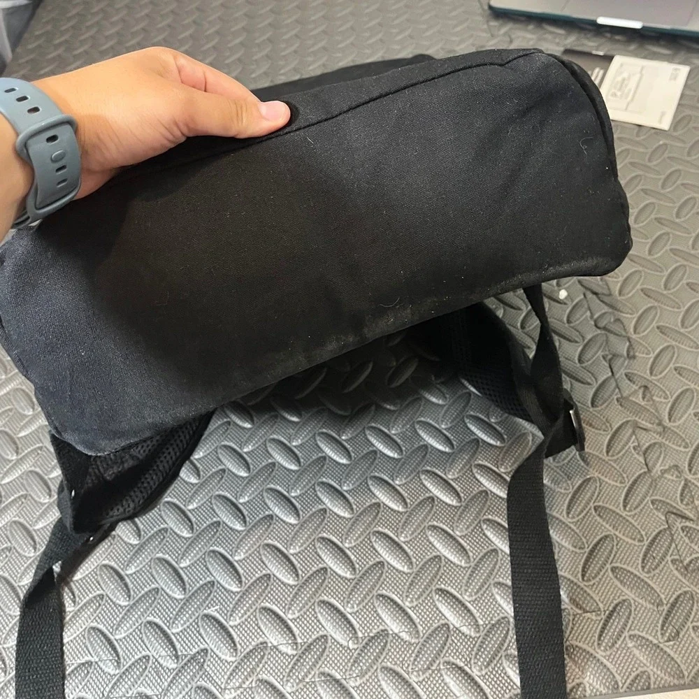 Stubble & Co Backpack Unisex Large Black Canvas Drawstring Flap Laptop Rucksack